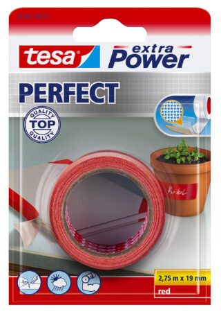 VÄVTEJP 4651 TESA RÖD PLASTBELAGD 19MMX25M