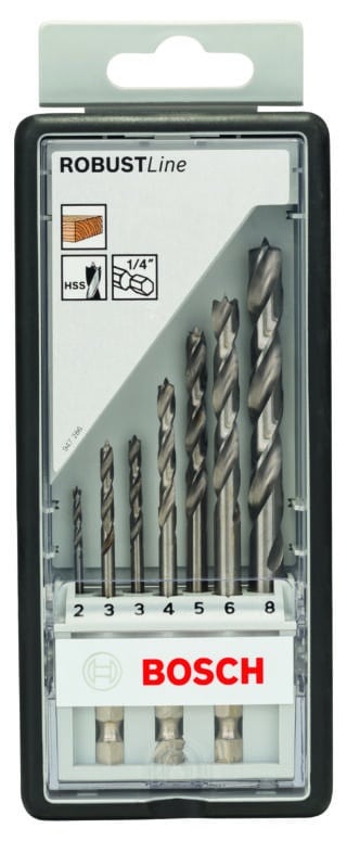 Robust Line träspiralborrsats, sexkantsskaft, 7 delar, 2¿8 mm