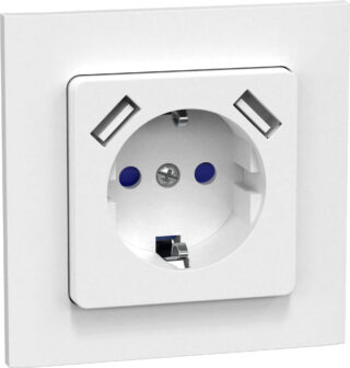 VÄGGUTTAG CONNECT 2 HOME 1-V + 2 USB INF JORD VIT 16A 2,1A