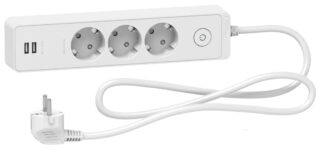 GRENUTTAG 3-V JORD+2USB VIT   H05VV-F 3G1,0 M BRYTARE 1,5M