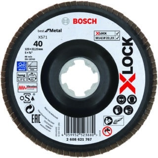 X-LOCK lamellslipskivor, vinklad version, plastplatta, Ø 125 mm, G 40, X571, Best for Metal, 1 st