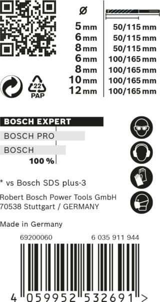 EXPERT SDS plus-7X hammarborrsats, 5/6/6/8/8/10/12 mm, 7 st.