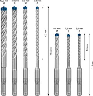 EXPERT SDS plus-7X hammarborrsats, 5/6/6/8/8/10/12 mm, 7 st.