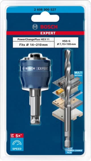 EXPERT Power Change Plus-systemadapter, 11 mm, för hålsåg, HSS-G-borr 7,15 × 105 mm, 2 delar