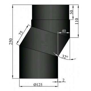 Rökrör 125 S-Böj L=290mm 40mm Förskjutning 11-204