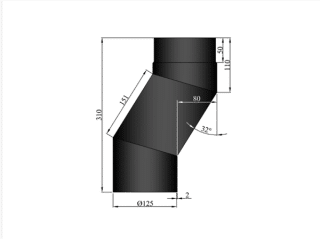 Rökrör 125 S-Böj L=310mm 80mm Förskjutning 11-258